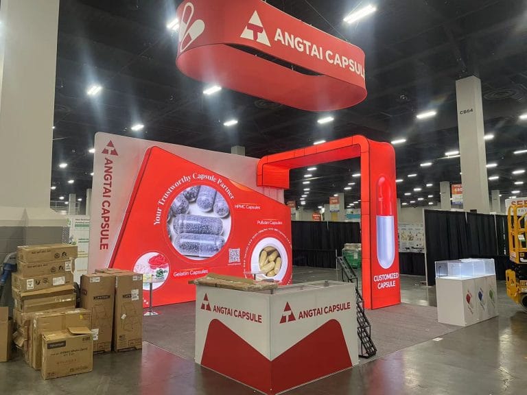 SupplySide West & Food Ingredients North America Angtai capsule Booth left