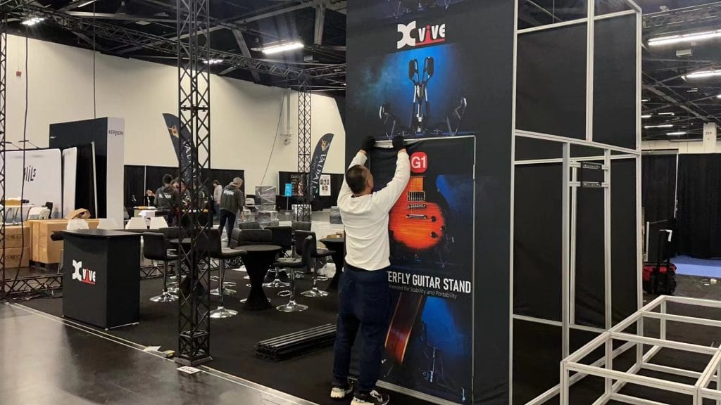 The NAMM Show Xvive booth on-site back