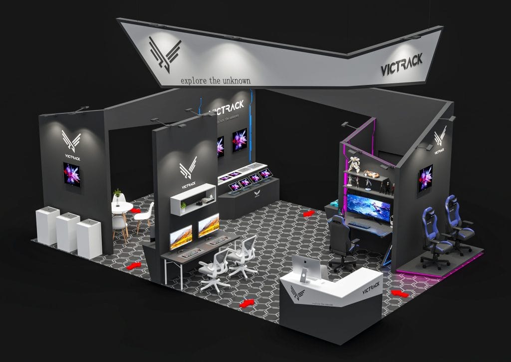 Consumer Electronics Show (CES) VicTrack Monitor Booth rendering