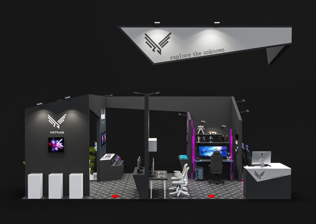 Consumer Electronics Show (CES) VicTrack Monitor Booth rendering left view