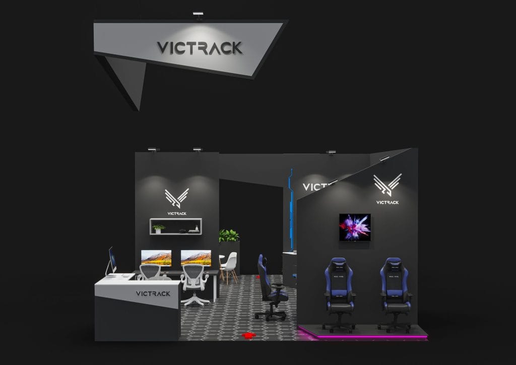 Consumer Electronics Show (CES) VicTrack Monitor Booth rendering back view