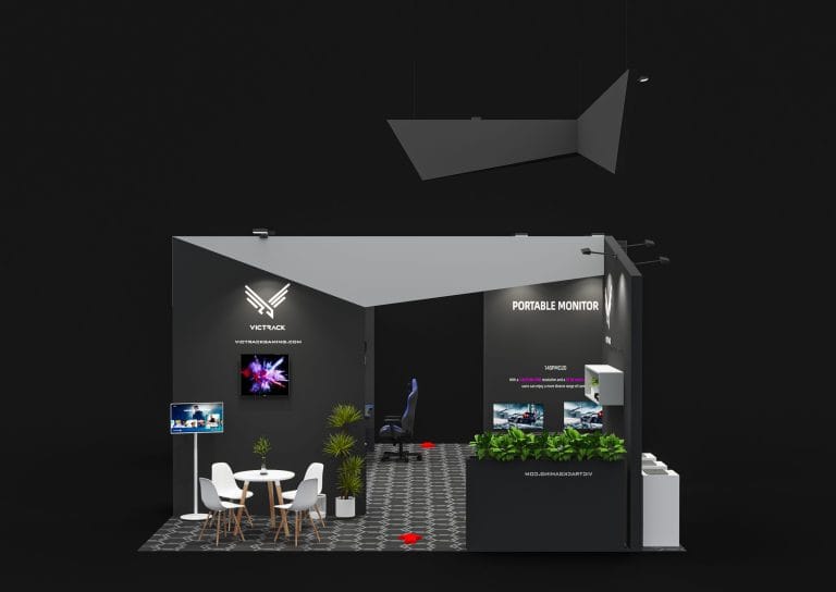 Consumer Electronics Show (CES) VicTrack Monitor Booth rendering