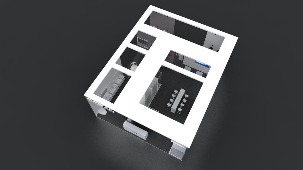 kbb Birmingham International Kitchen, Bedroom & Bathroom Exhibition O.CEAN Booth rendering to-view