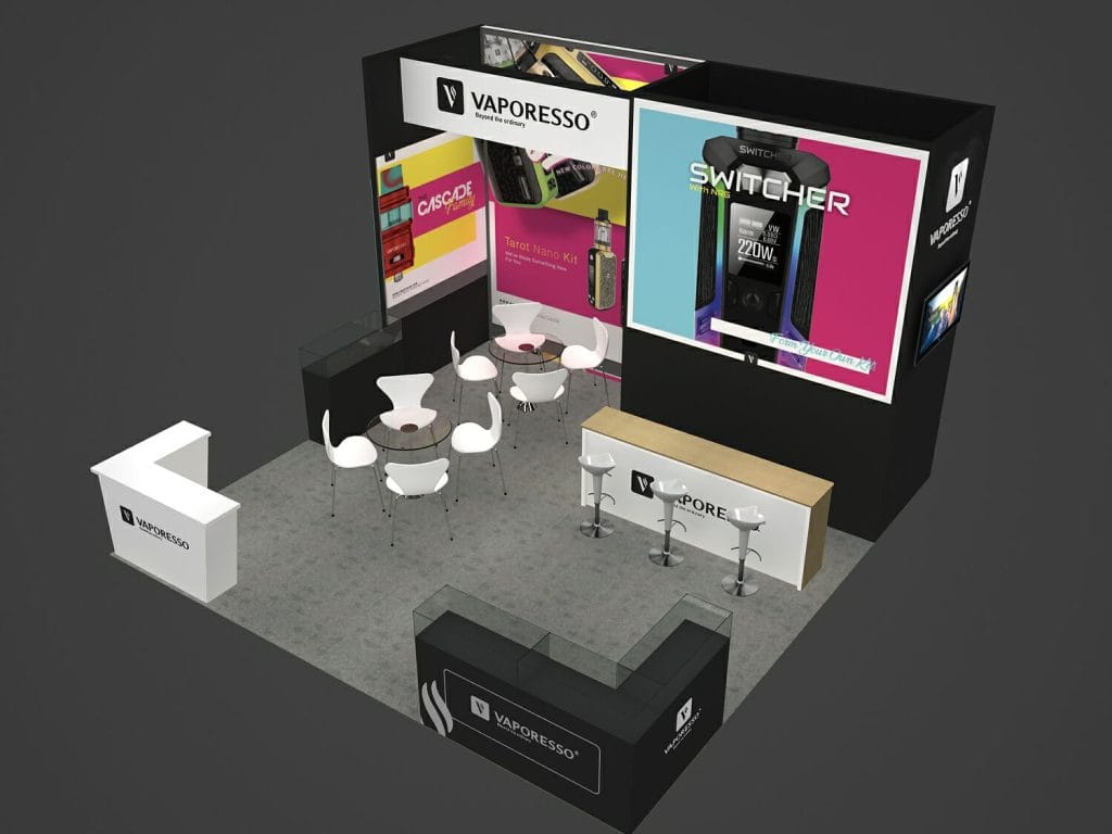 The Hall of Vape Expo Vaporesso Booth rendering top-view