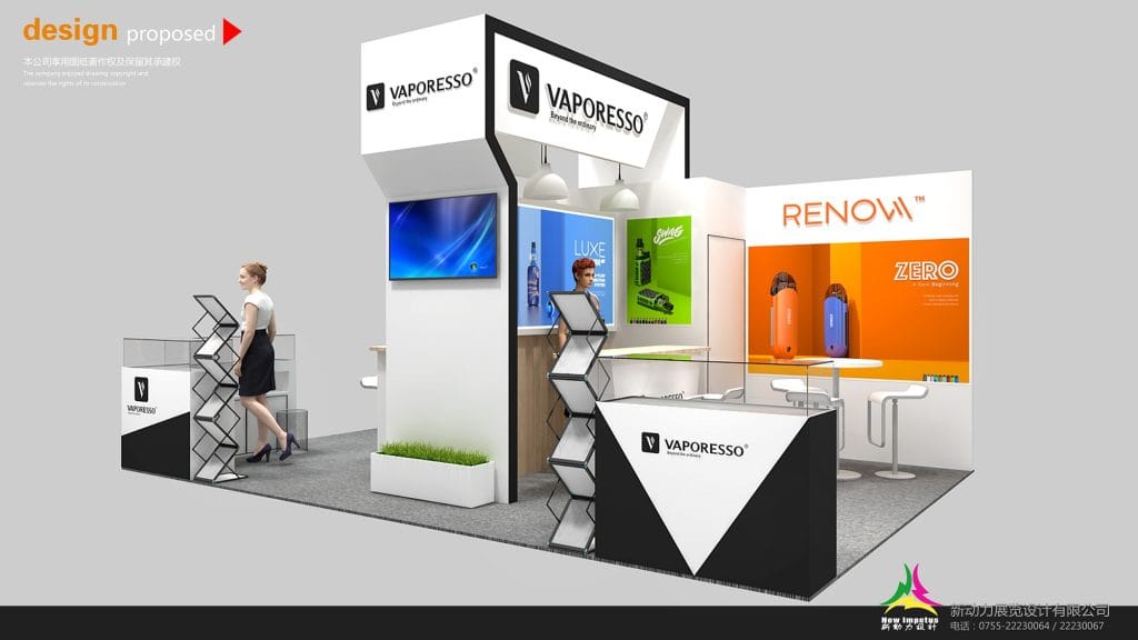 VAPEXPO Paris 2019 VAPORESSO Booth rendering left-view
