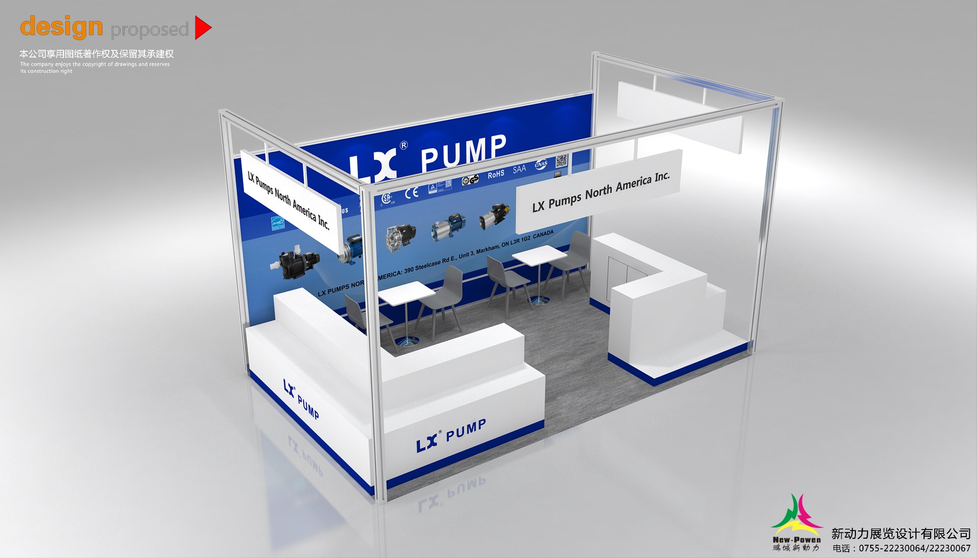 3D design render of a custom exhibition booth for Dubai trade shows