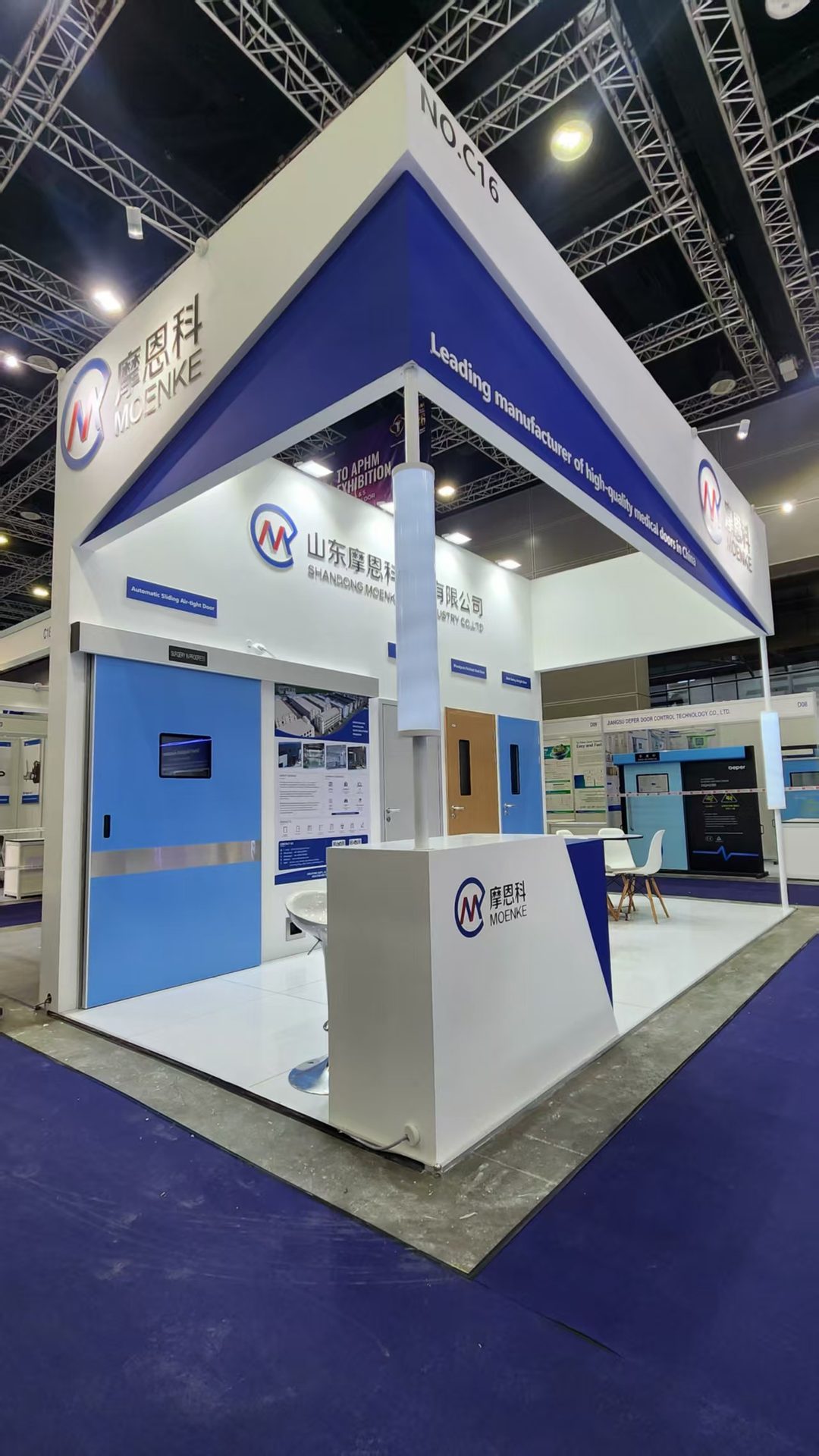 custom corner exhibition booth at a medical trade show in Malaysia